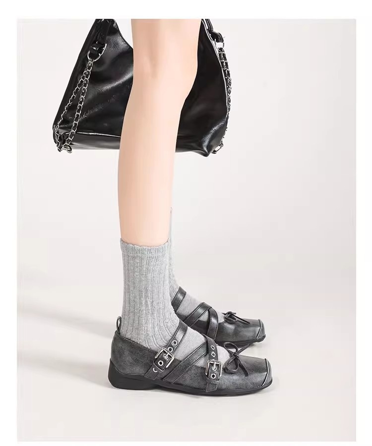 Women's Retro Ballet Dance Shoes With Bow And Square Toe_voghion.com