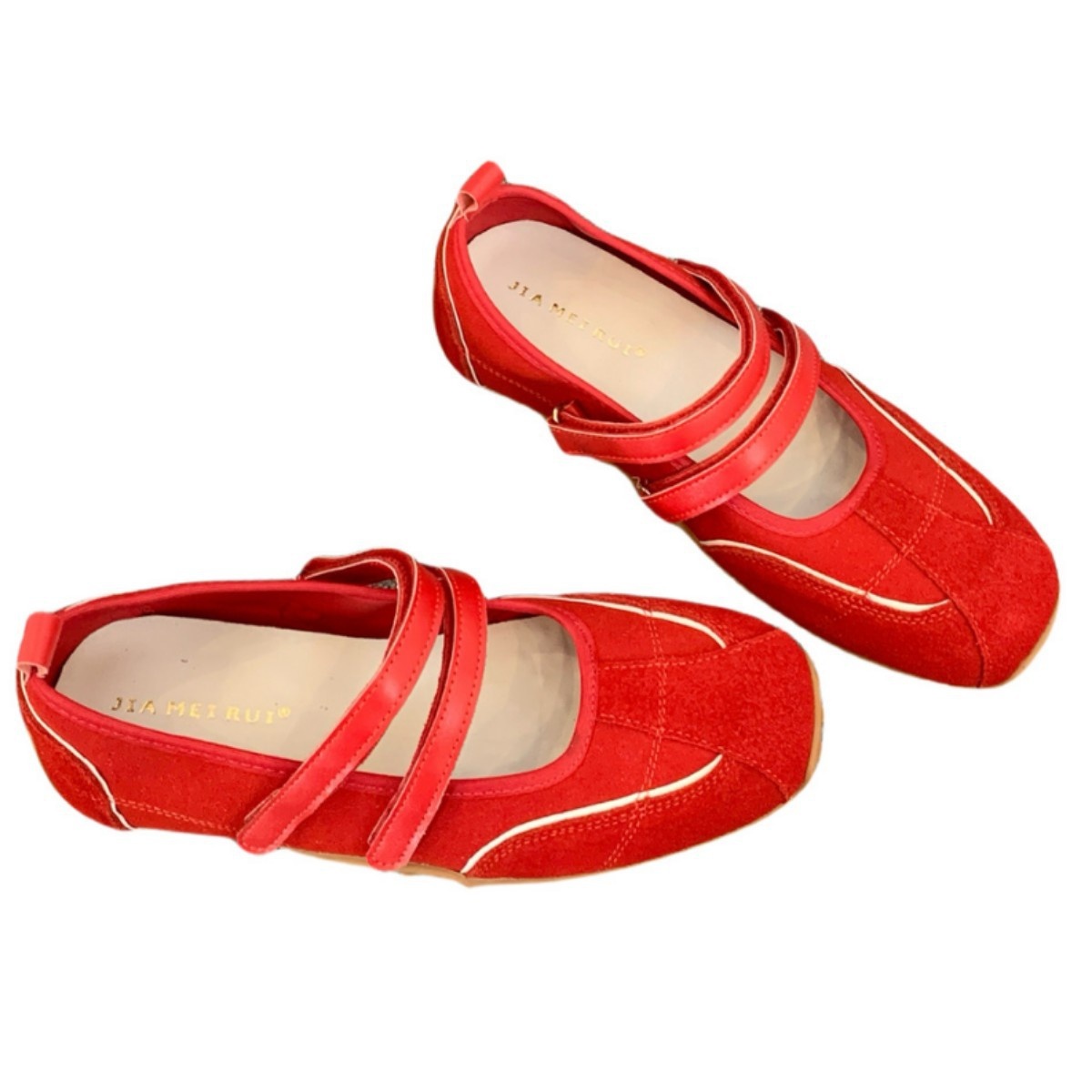 Sapatilhas de dança em estoque, estilo pele de carneiro, sola grossa, vermelhas, para treinamento alemão feminino, estilo vintage, versáteis, para balé esportivo._voghion.com