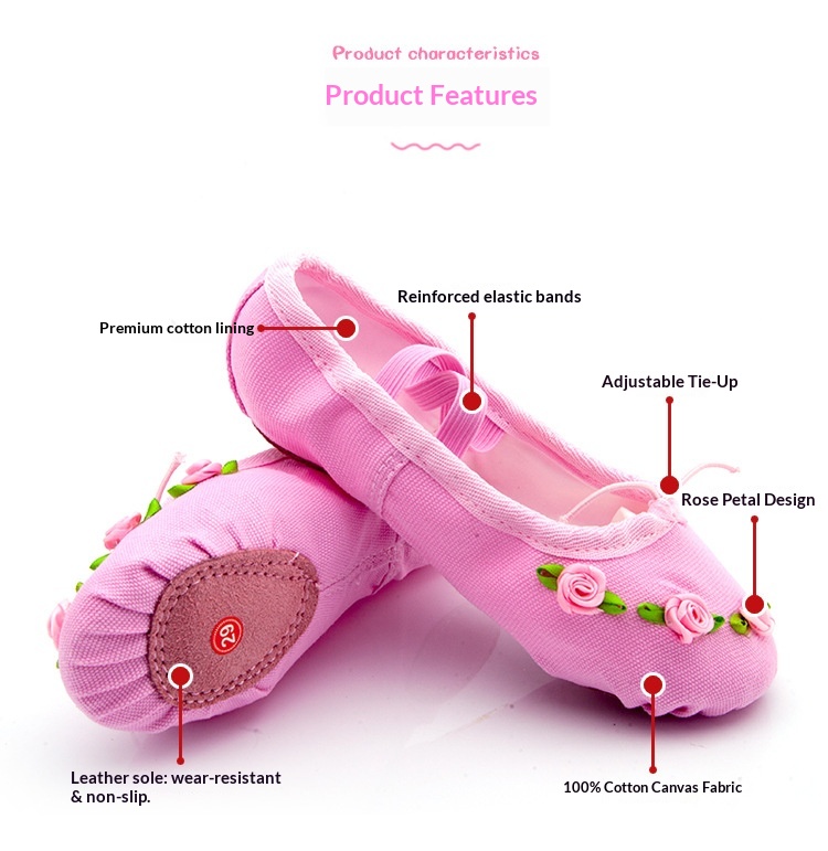 Childrens Canvas Ballet Shoes With Soft Soles And Rose Pattern_voghion.com
