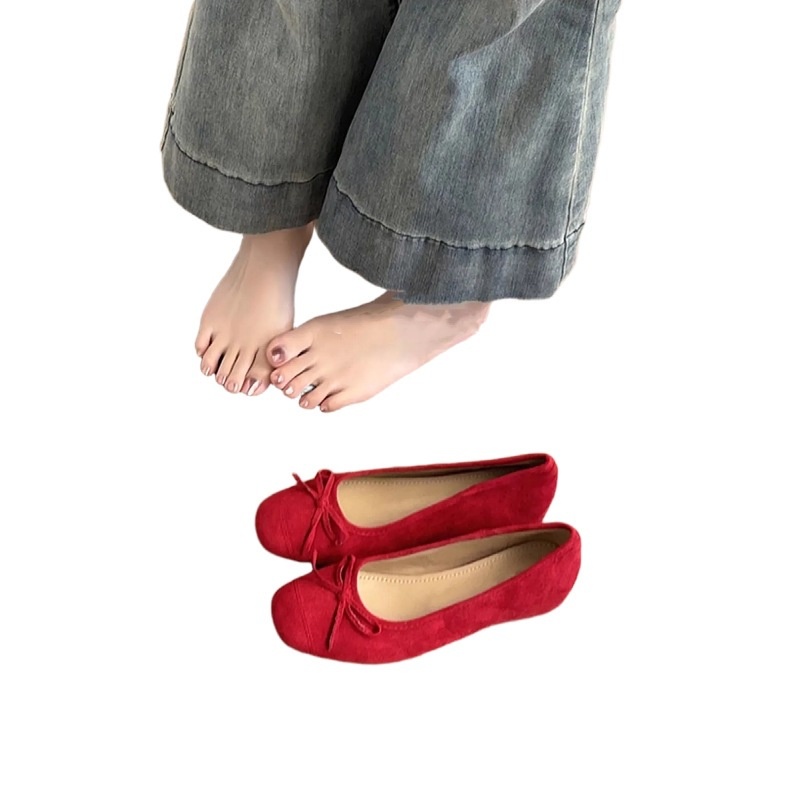 Dance Shoes Red Women's Height-increasing Ballet 2025 Autumn New Chinese Style, Gentle Bow, Shallow Single Shoes, Loafers_voghion.com