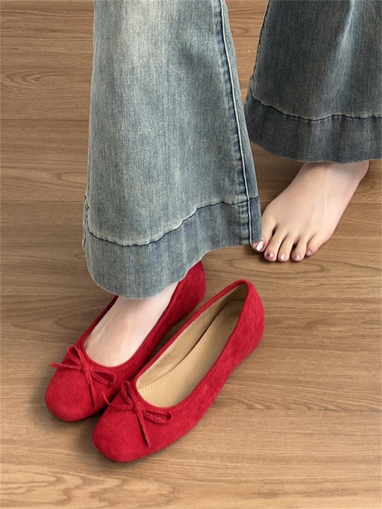 Red Ballet Dance Shoes With Bow And Elegant Chinese Style_voghion.com