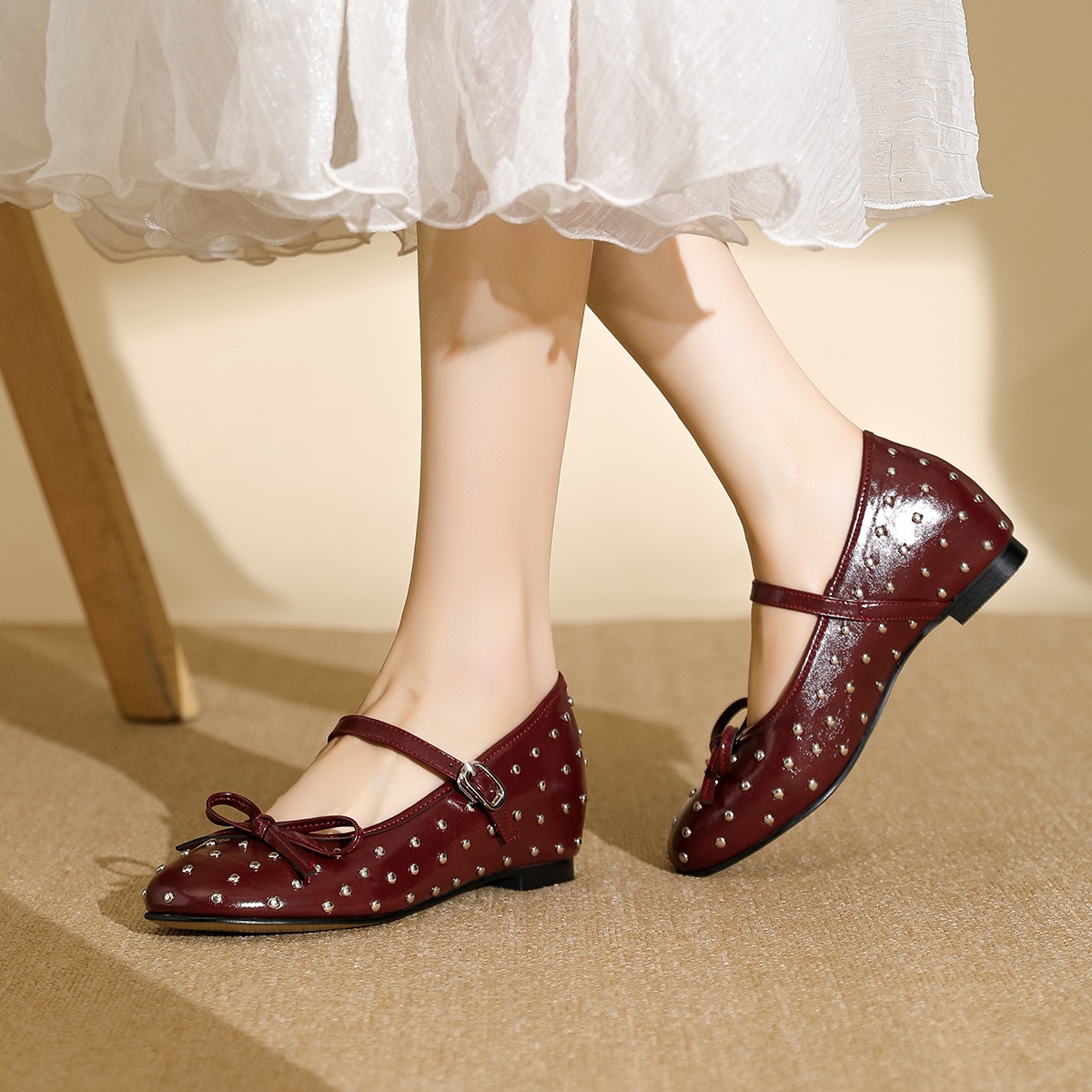 Chaussures de danse Fengliya Single Fairy Bowknot 2025 Nouvelles chaussures plates Mary Jane argentées à cristaux scintillants et diamants_voghion.com