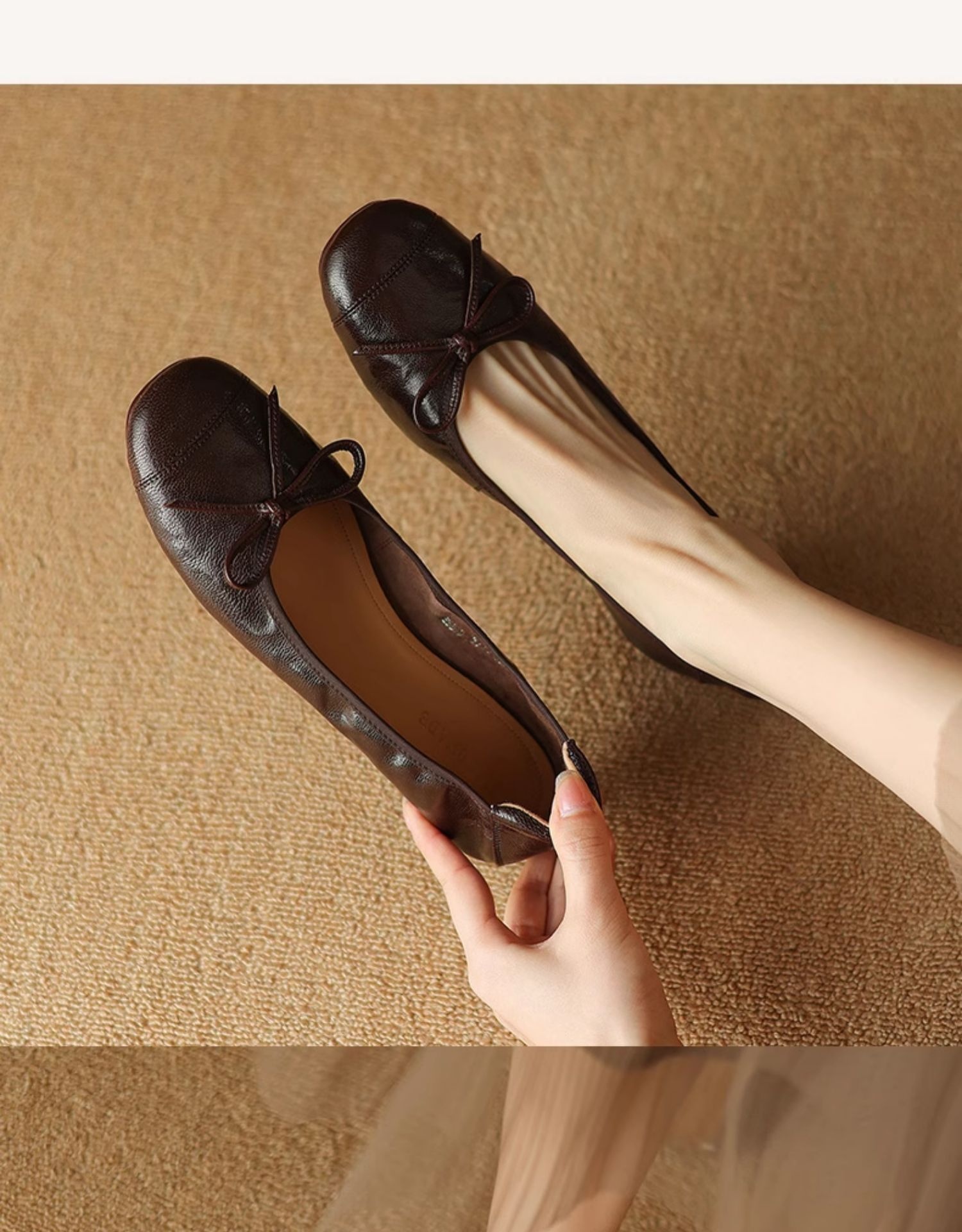 Women’s Flat Leather Ballet Dance Shoes With Round Toe And Slip-on_voghion.com