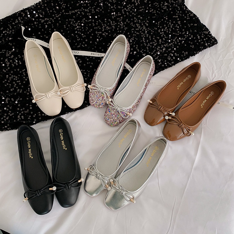 Scarpe da ballo in pelle, versione dello stesso stile, Frida Girl ~ Classiche, punta quadrata, con fiocco, taglio basso, in squisita pelle da balletto perlata_voghion.com