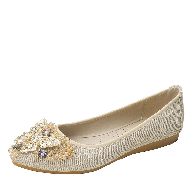 Dance Shoes Pointed Toe Loafers For Women 2022 Spring/Autumn Korean Style Soft Leather Flat Gentle Shallow Slip-On Shoes With Metal_voghion.com