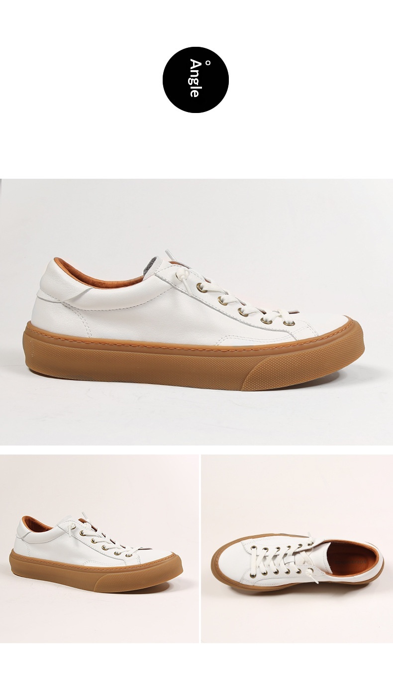 Baskets homme en cuir véritable, chaussures de skate blanches_voghion.com