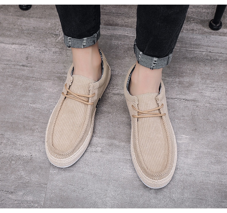 Herren Cord Slipper Freizeitschuhe Runde Zehenpartie Slipper_voghion.com