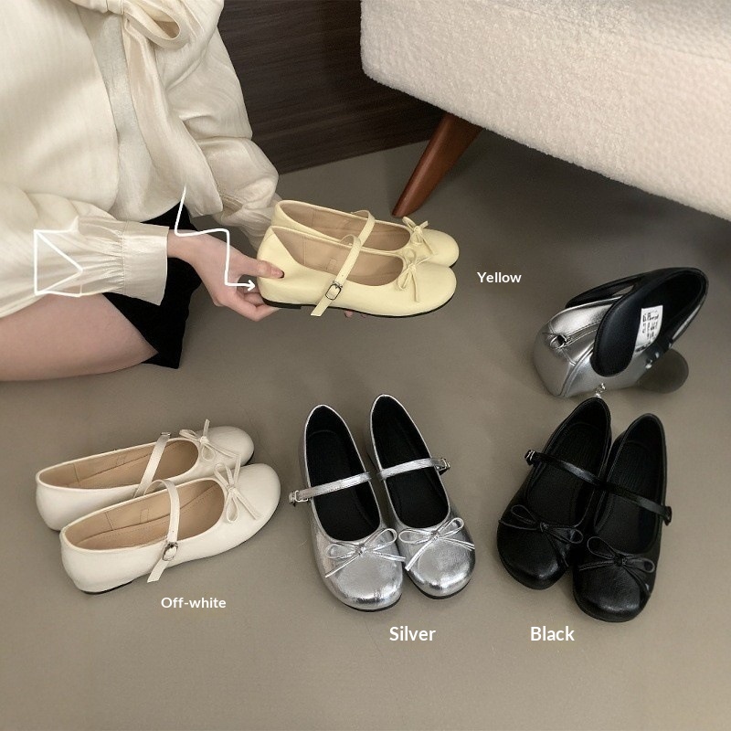 Chaussures de danse Mary Jane à talon compensé caché et nœud argenté pour femmes, collection printemps-automne 2025, style féerique._voghion.com