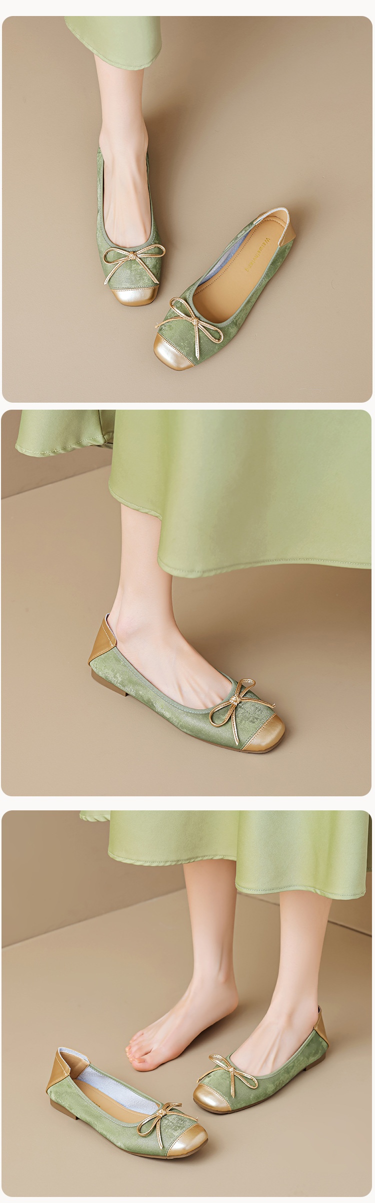 Sapatilhas de ballet para mulher prata estilo francês com laço_voghion.com