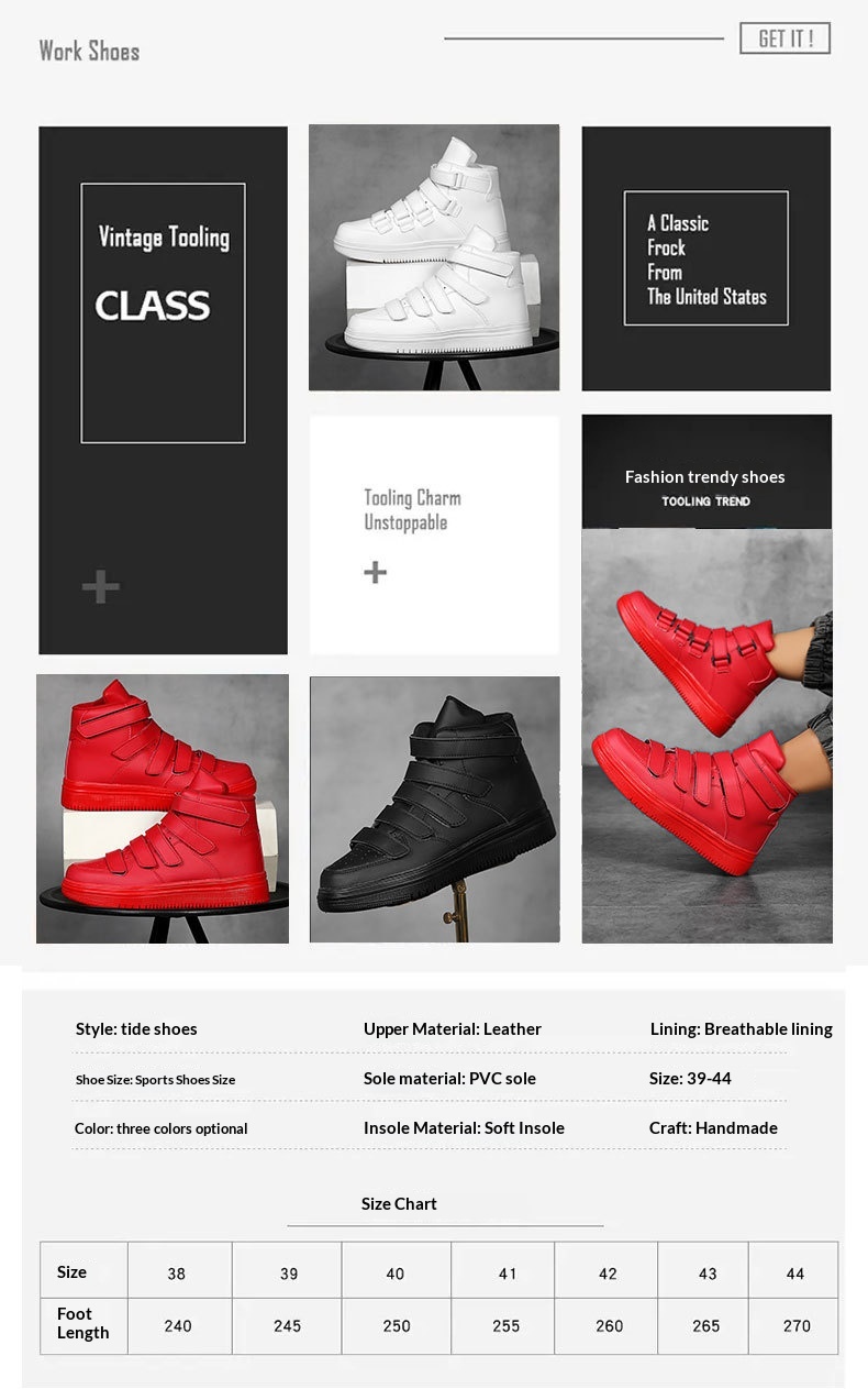 Men's High-top Casual Sneakers With Velcro Strap Versatile Shoes_voghion.com