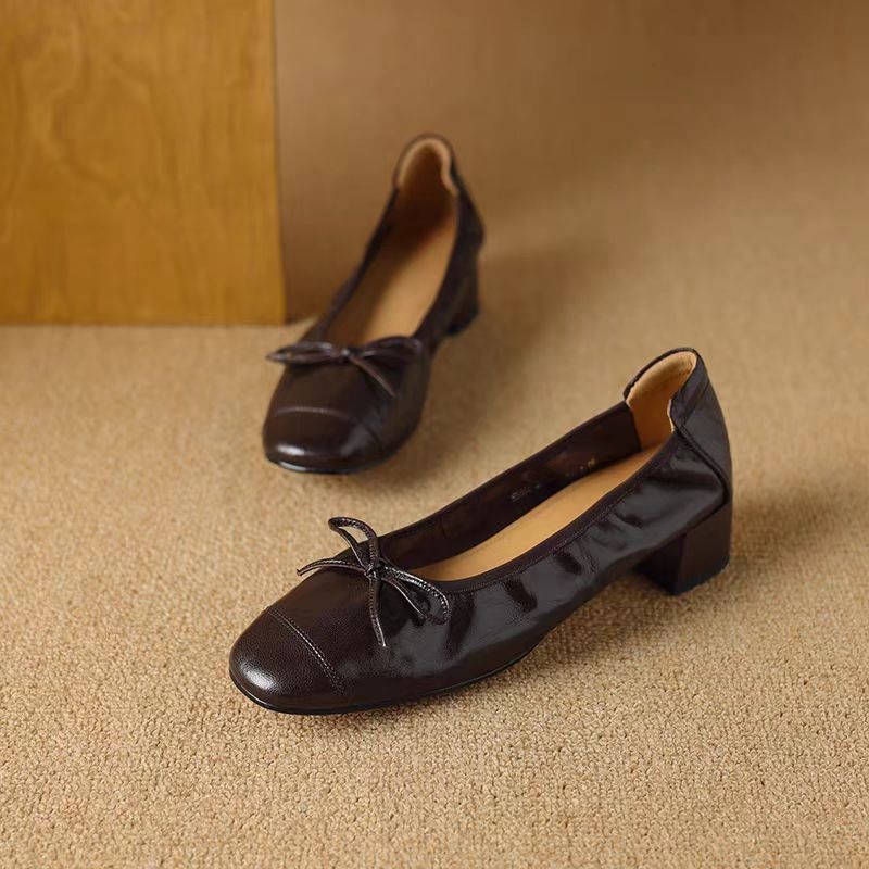 Dance Shoes French-tyle Oft Leather Flat Ballet For Women, 2025 New Pring And Autumn Round-toe Hallow Lip-on Hoe, Granny_voghion.com