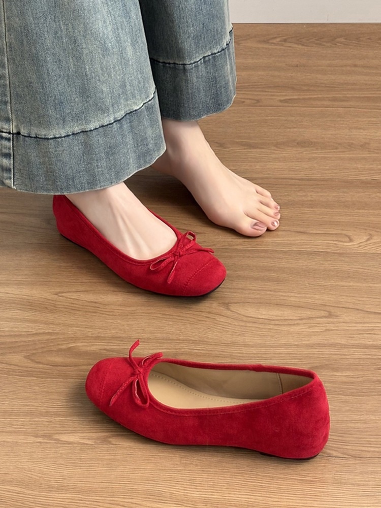 Red Ballet Dance Shoes With Bow And Elegant Chinese Style_voghion.com