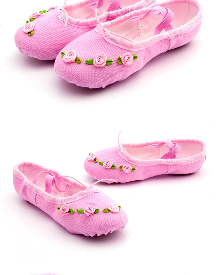 Childrens Canvas Ballet Shoes With Soft Soles And Rose Pattern_voghion.com