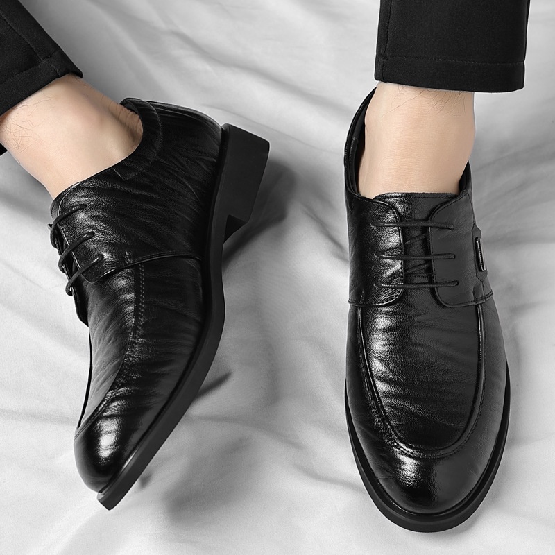 Cross-Border Plus Size Business Formal Men's Casual Hand-Grab Pattern Retro Lace-Up Leather Shoes Dropshipping_voghion.com