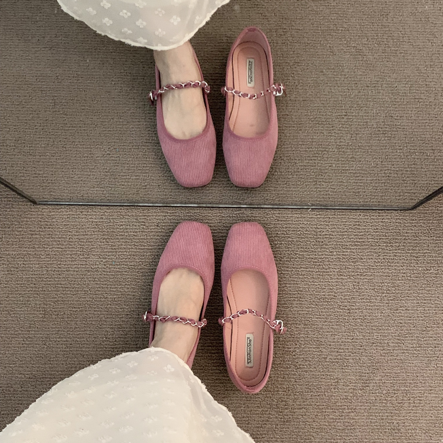 Dance Shoes French-style Woolen Pink Chain Gentle Mary Jane Women 2025 Spring And Autumn, Suitable For Pairing With Skirts,_voghion.com