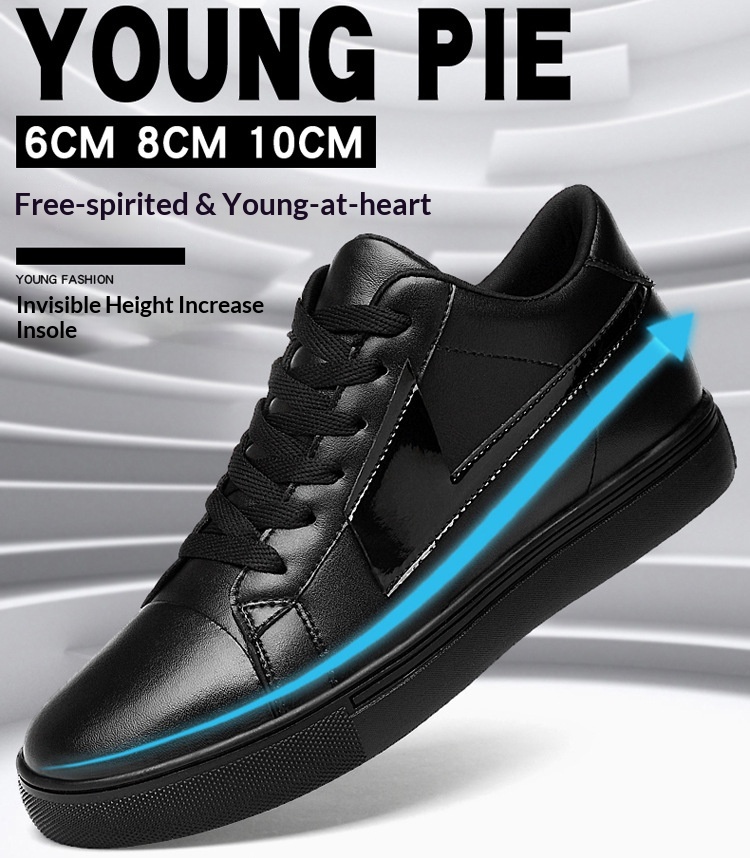 Men's Casual Height Increasing Sneakers Breathable Cowhide Shoes_voghion.com