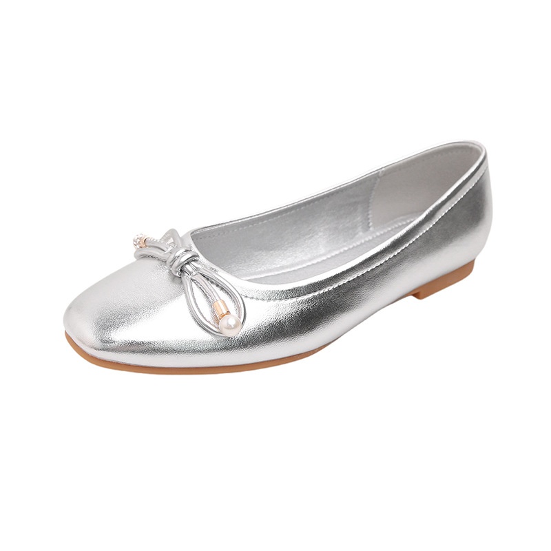Dance Shoes Leather Version Of The Same Style, Frida Girl~Classic Square-toed, Bow-tied, Shallow-cut, Exquisite Pearl Ballet Leather_voghion.com