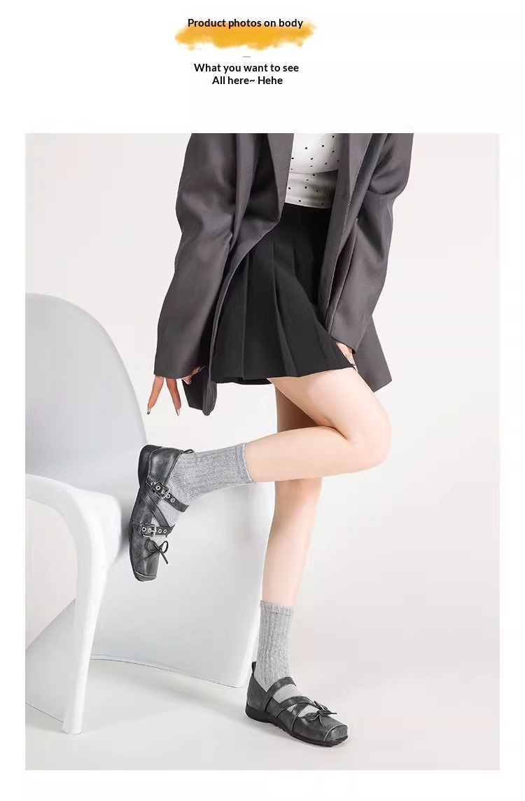 Women's Retro Ballet Dance Shoes With Bow And Square Toe_voghion.com