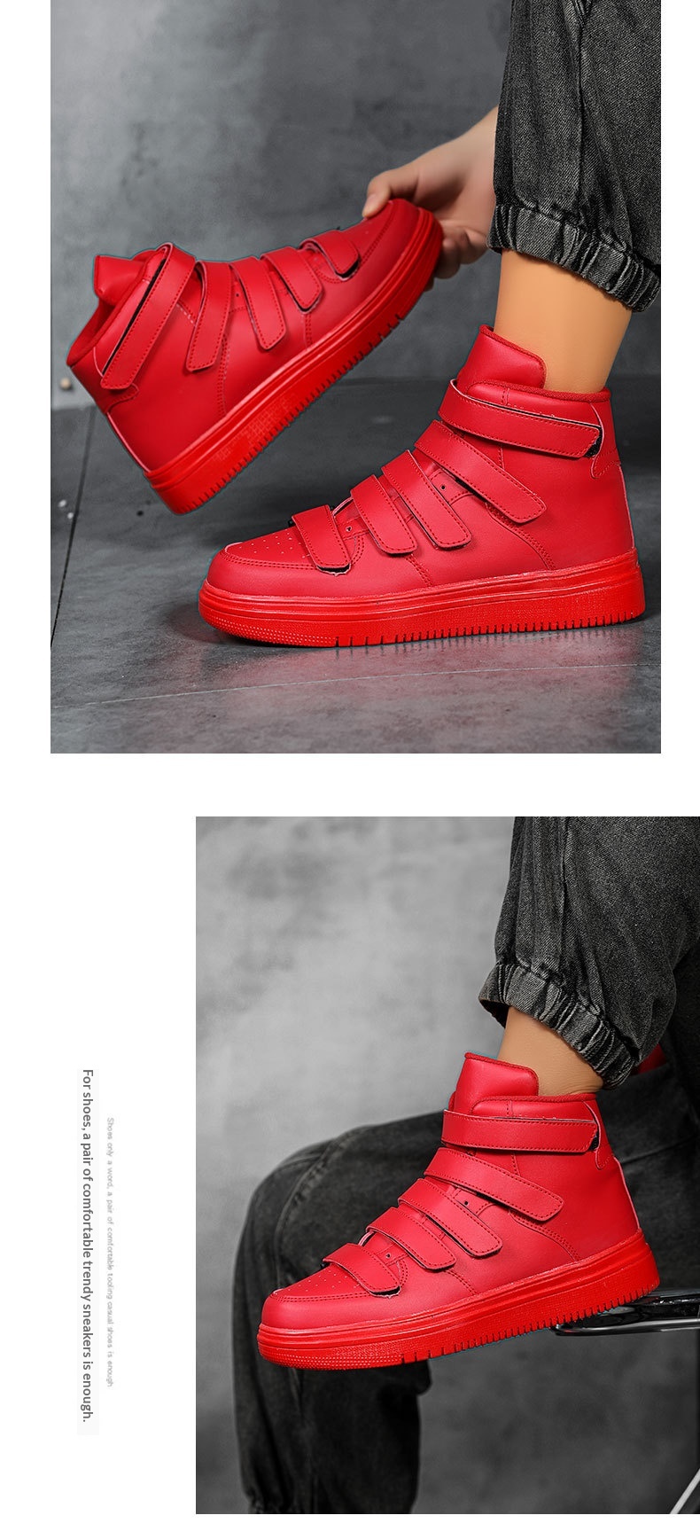 Men's High-top Casual Sneakers With Velcro Strap Versatile Shoes_voghion.com