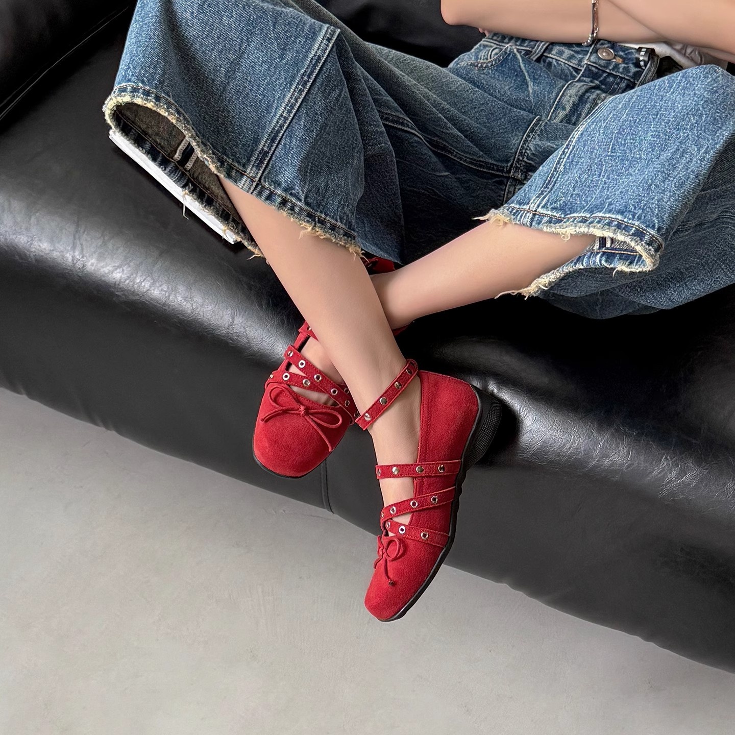 Dance Shoes Genuine Leather 5cm Internal Height-increasing Silver Square-toed Ballet Women, Shallow Bowknot Mary Jane Shoes For_voghion.com