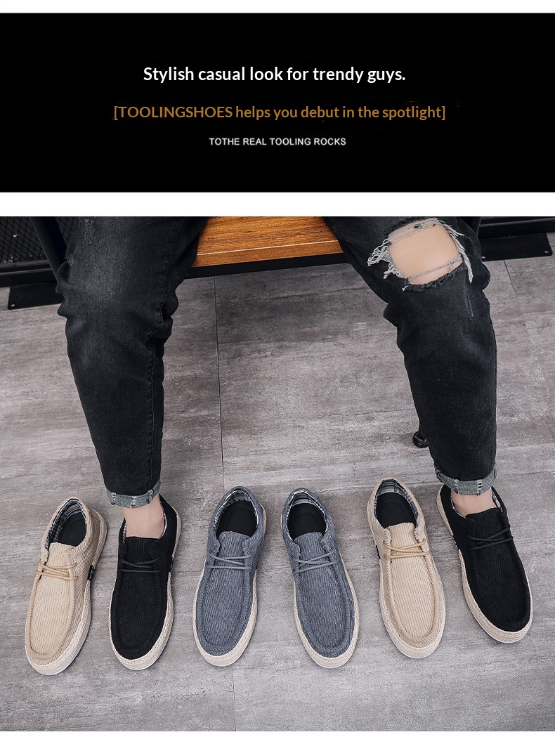 Herren Cord Slipper Freizeitschuhe Runde Zehenpartie Slipper_voghion.com