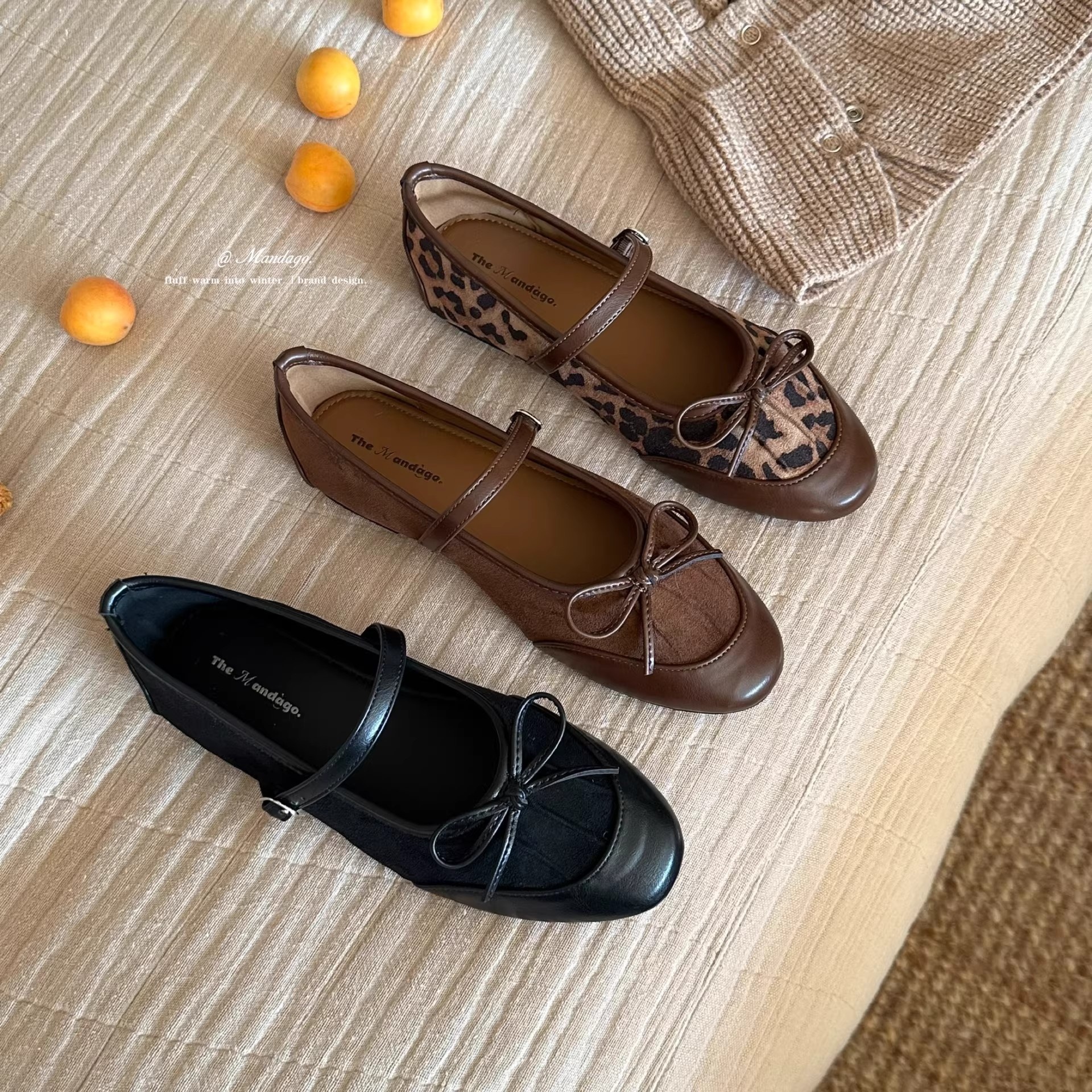 Dansschoenen Lan Gui Design Niche Patchwork Bow Mary Jane Schoenen 2026 Retro Leopard Print Ballet Flats_voghion.com