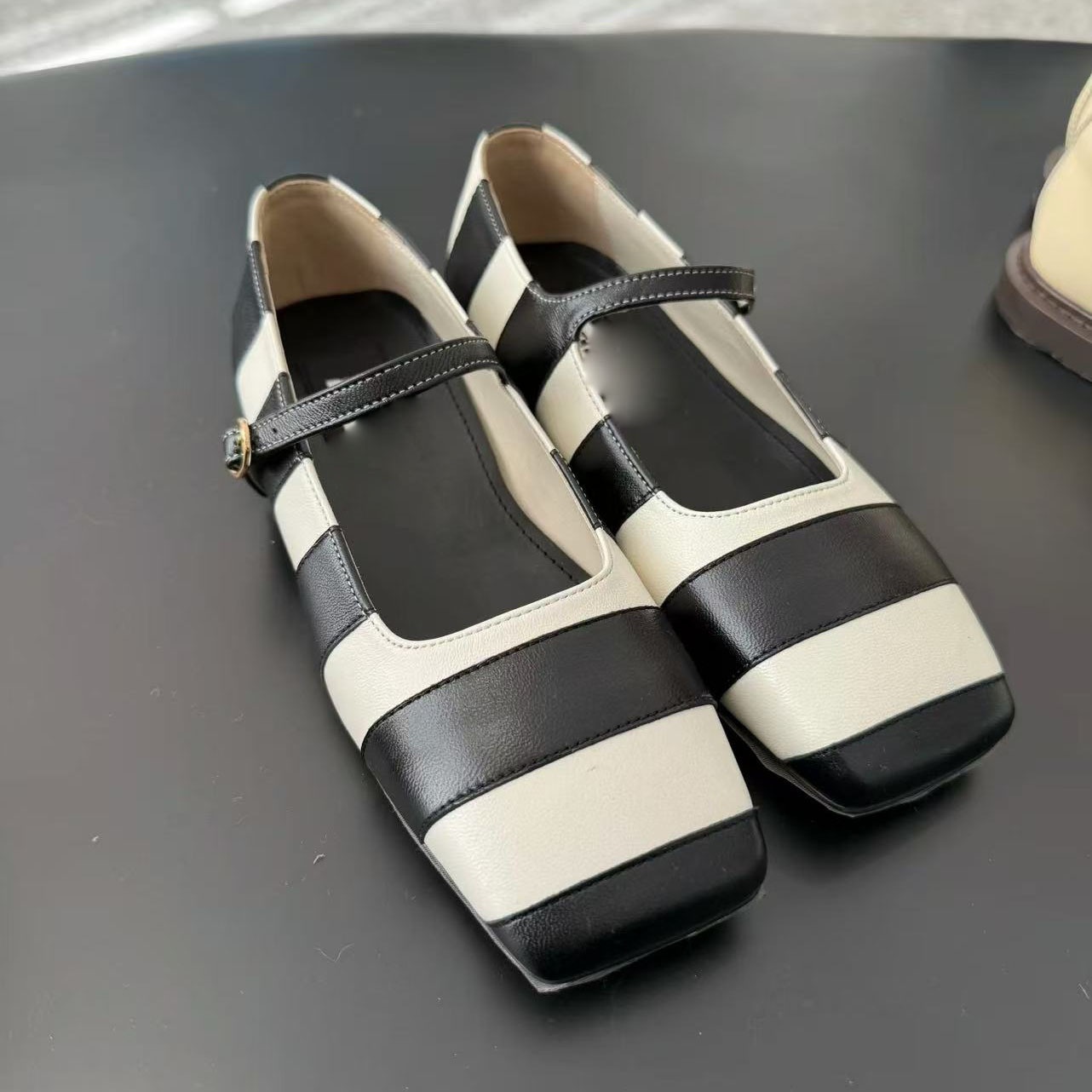 Dance Shoes MONA Retro Color Block Zebra Pattern Mary Jane French Style Flat Single Women' Ballet To Match Dre Shallow Mouth_voghion.com