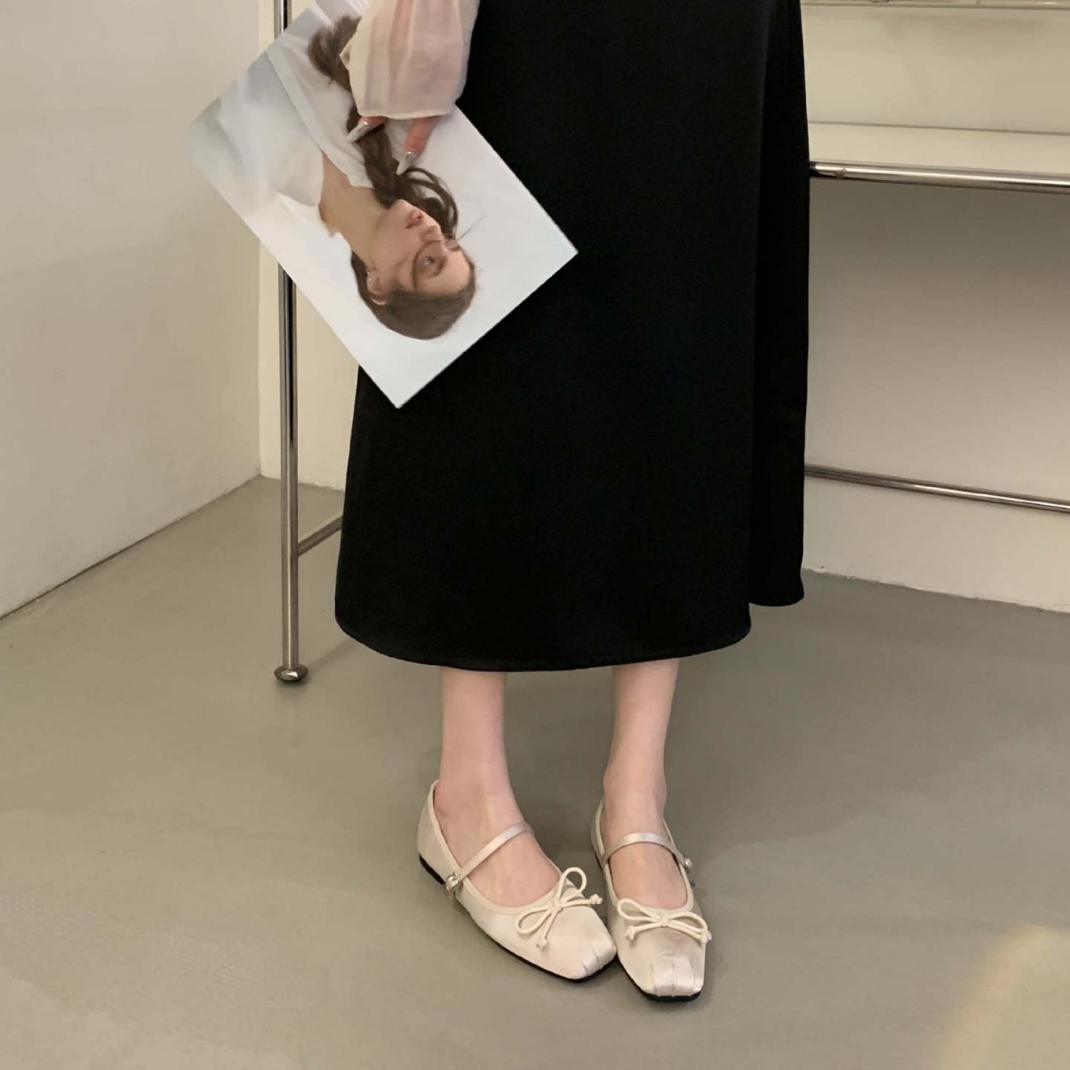 Dance Shoes French Flat With Dress Fairy Style Satin Square Toe Ballet Flats One Strap Simple Versatile Apricot Color Women's Shoes_voghion.com