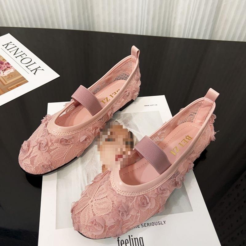 Dance Shoes Breathable Elastic Band Shallow Ballet 2025 New Mesh Round-Toe Flat Sandals Women's Commuting Shoes_voghion.com