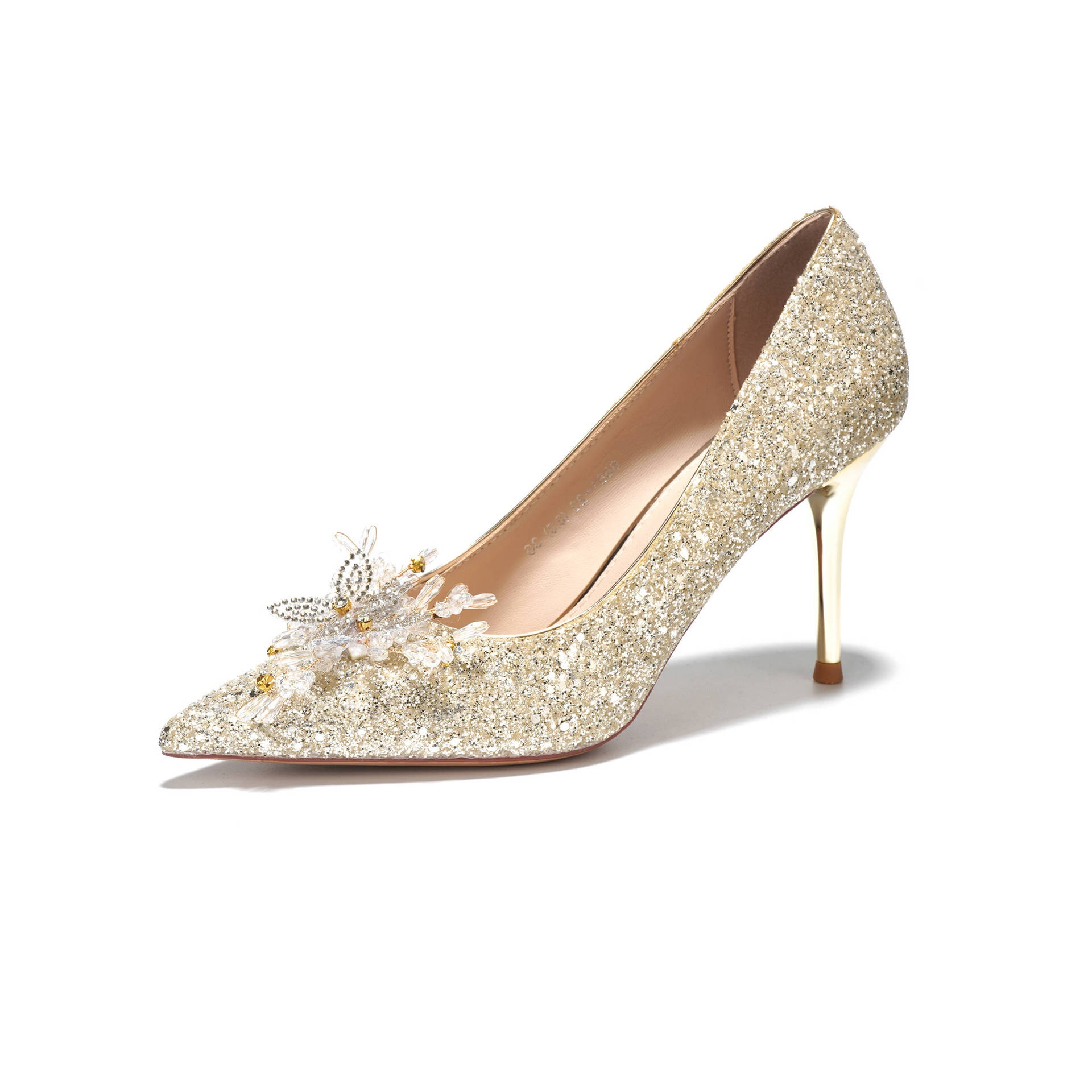 Dansschoenen 6681-23-122 Hoge hakken Dames Stiletto met lage instap Pailletten Glitter Strass Strikje Enkelschoenen Dames_voghion.com
