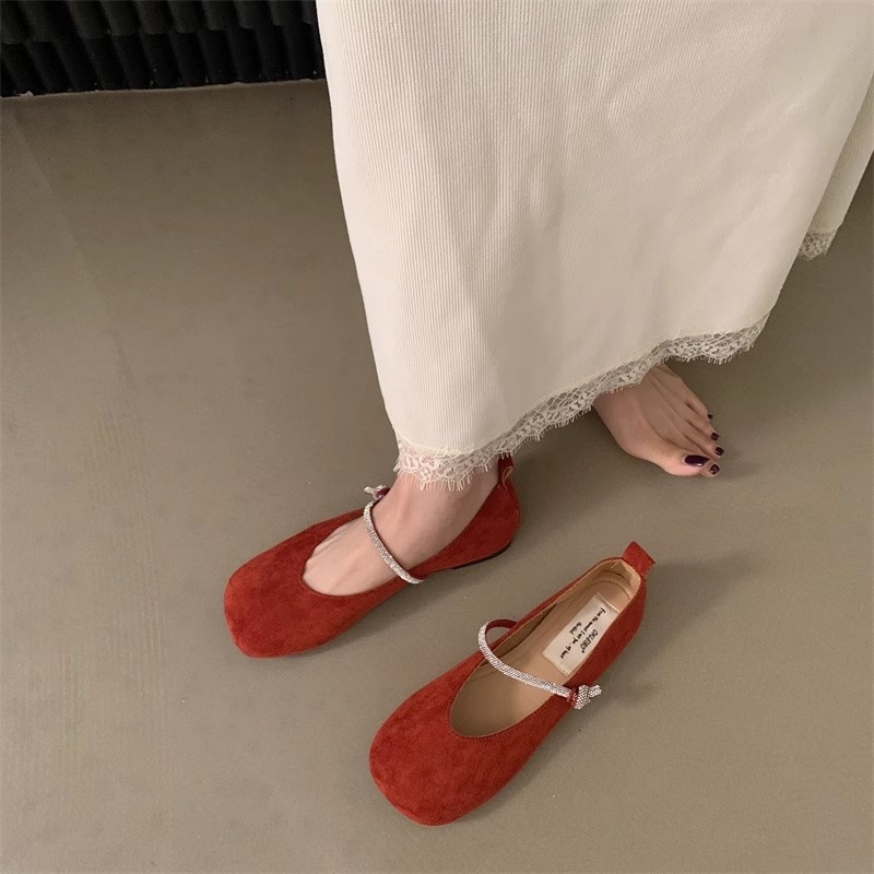 Scarpe da ballo basse retro rosse stile fiaba per donna_voghion.com
