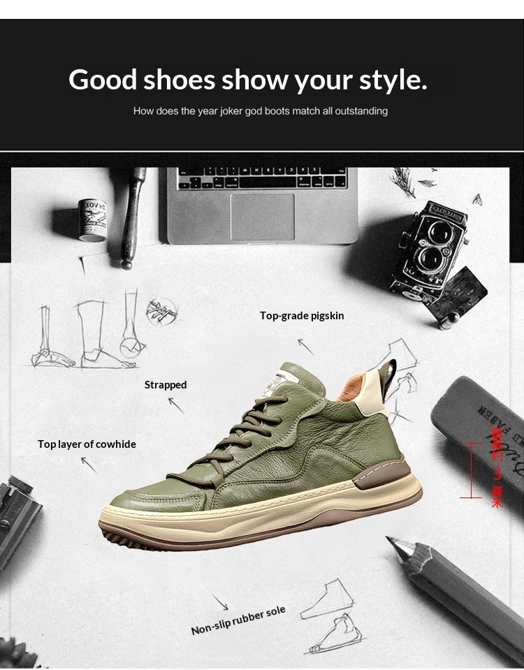 Echte Leder High Top Herren Sneaker Freizeitschuhe Vielseitig_voghion.com