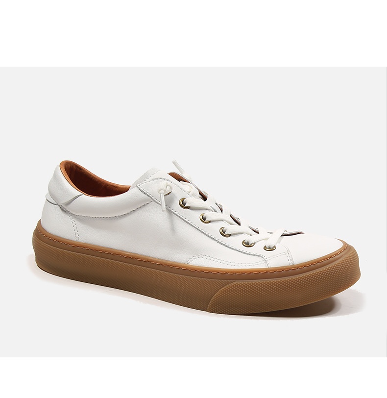 Baskets homme en cuir véritable, chaussures de skate blanches_voghion.com