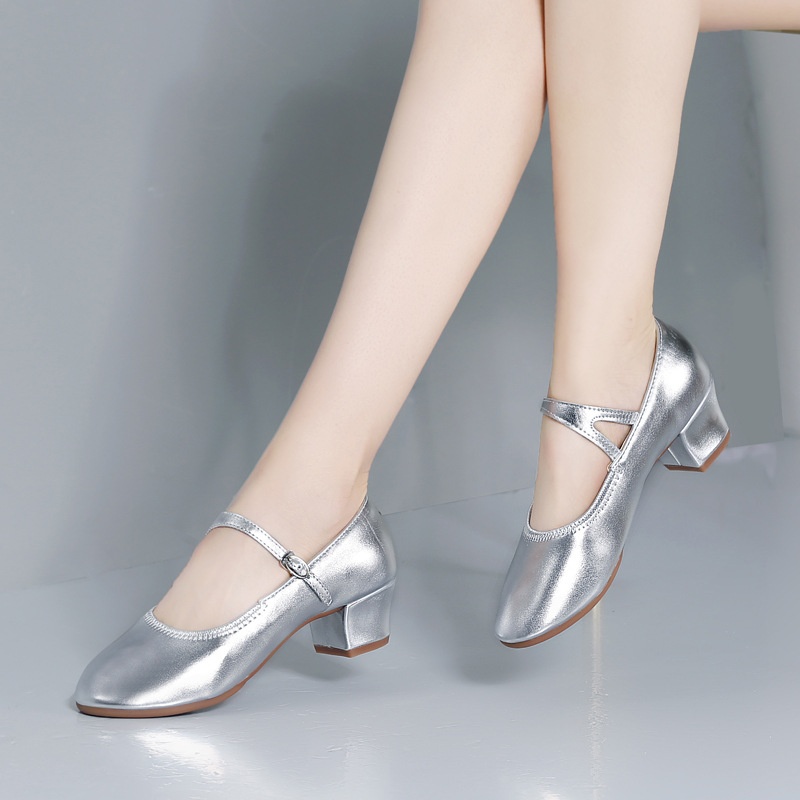 Dance Shoes Silver Ethnic New Style Square Women's Adult Shoes Low Heel Four Seasons Yangko Social Dance_voghion.com
