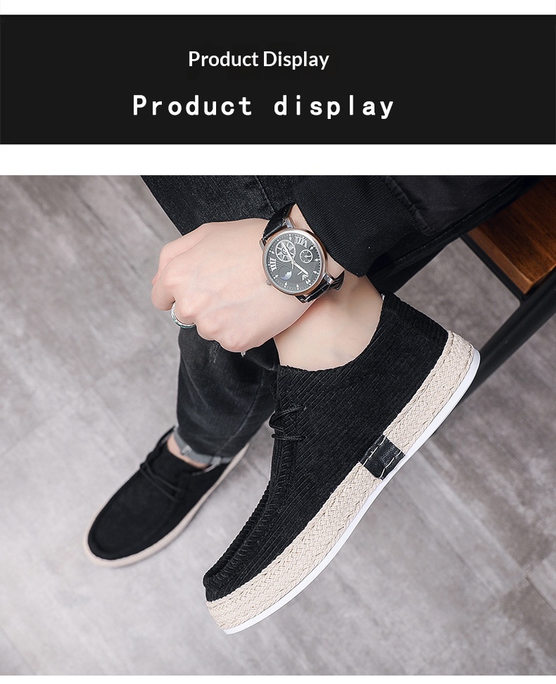 Herren Cord Slipper Freizeitschuhe Runde Zehenpartie Slipper_voghion.com