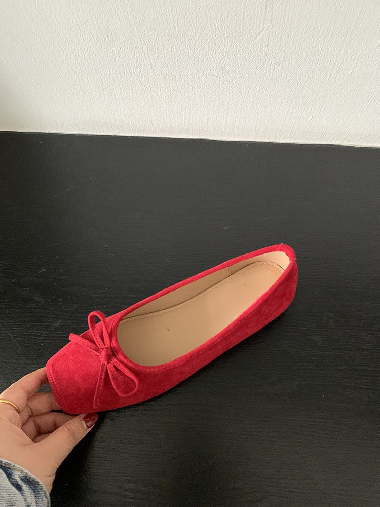 Röda dam ballerinaskor med rosett mjuk sula dansskor_voghion.com
