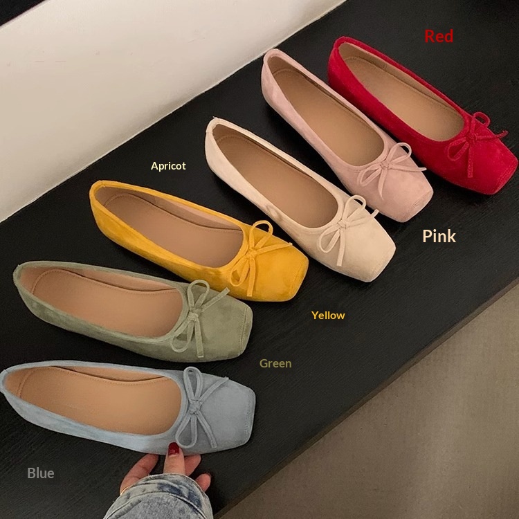 Ballerines rouges à nœud papillon français pour femmes, collection printemps-été, semelle souple._voghion.com