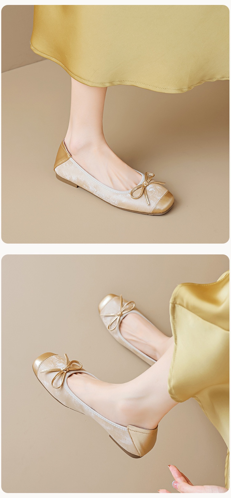 Sapatilhas de ballet para mulher prata estilo francês com laço_voghion.com