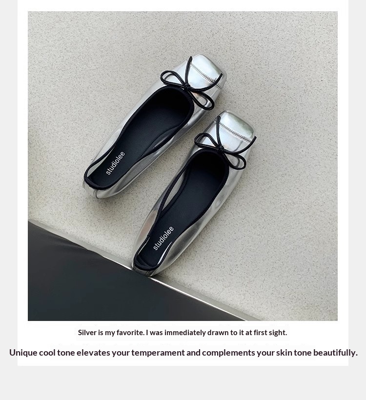 Damen Ballerinas Aus Echtleder Mit Karree-spitze Und Schleife_voghion.com