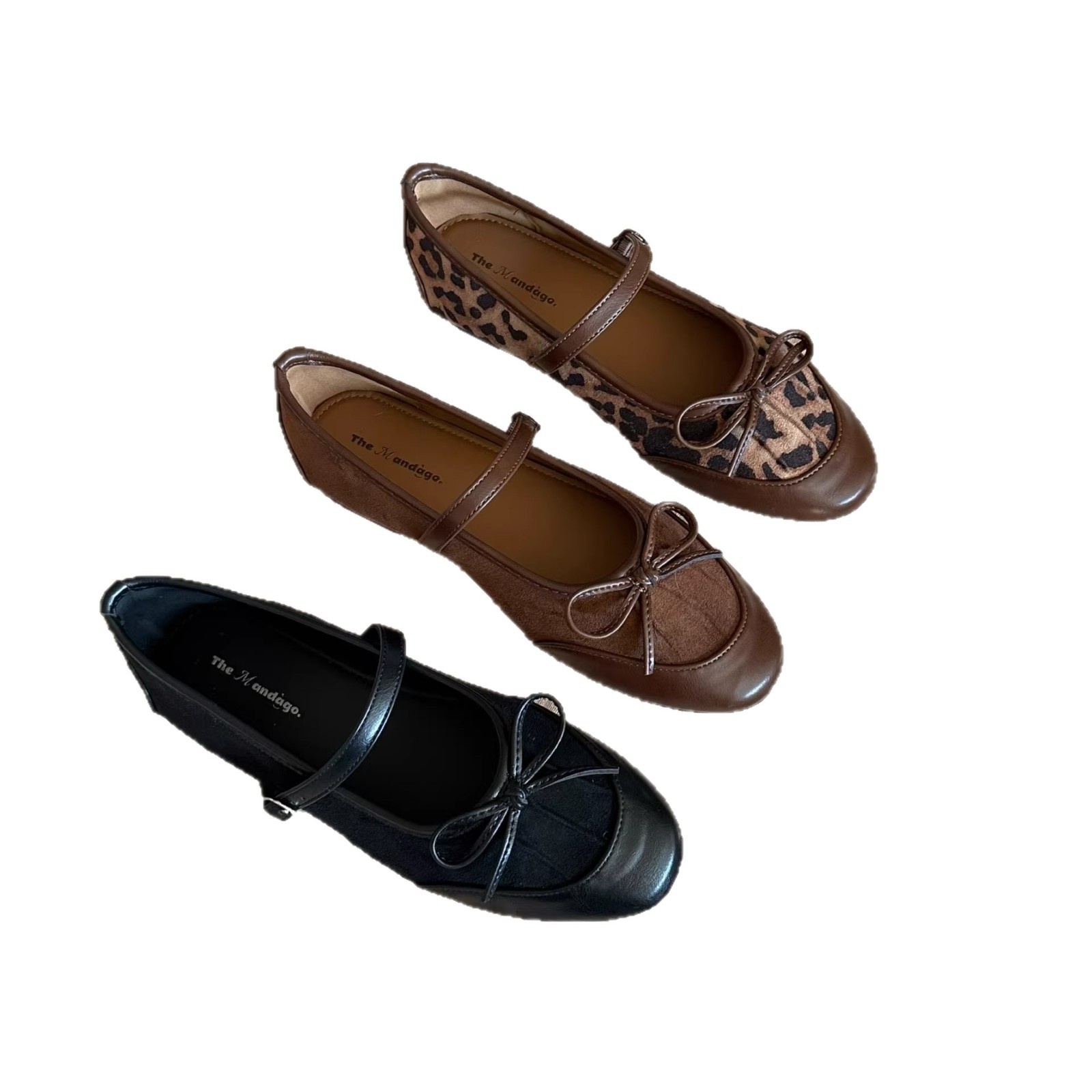 Dance Shoes Lan Gui Design Niche Patchwork Bow Mary Jane Shoes 2026 Retro Leopard Print Ballet Flats_voghion.com