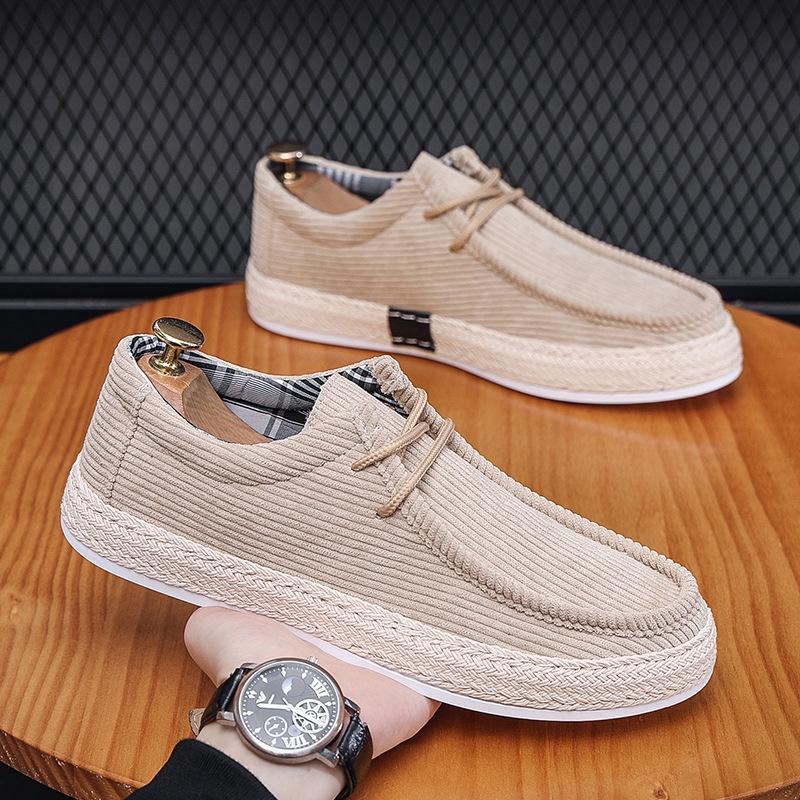 Bequeme, lässige Cord-Schlupfschuhe für Herren – ideal für jede Jahreszeit, mit runder Zehenpartie, Bootsform und gekreuztem Rand_voghion.com