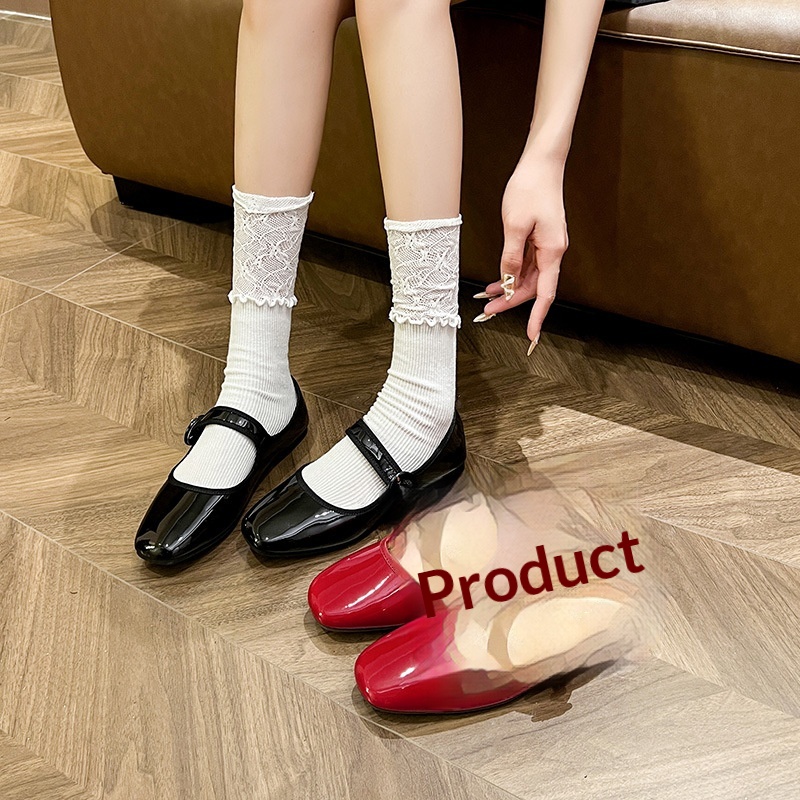 Buty do tańca, damskie, duże rozmiary, styl vintage, płaskie, jednopaskowe, baleriny Mary Jane w stylu francuskim, czerwone_voghion.com