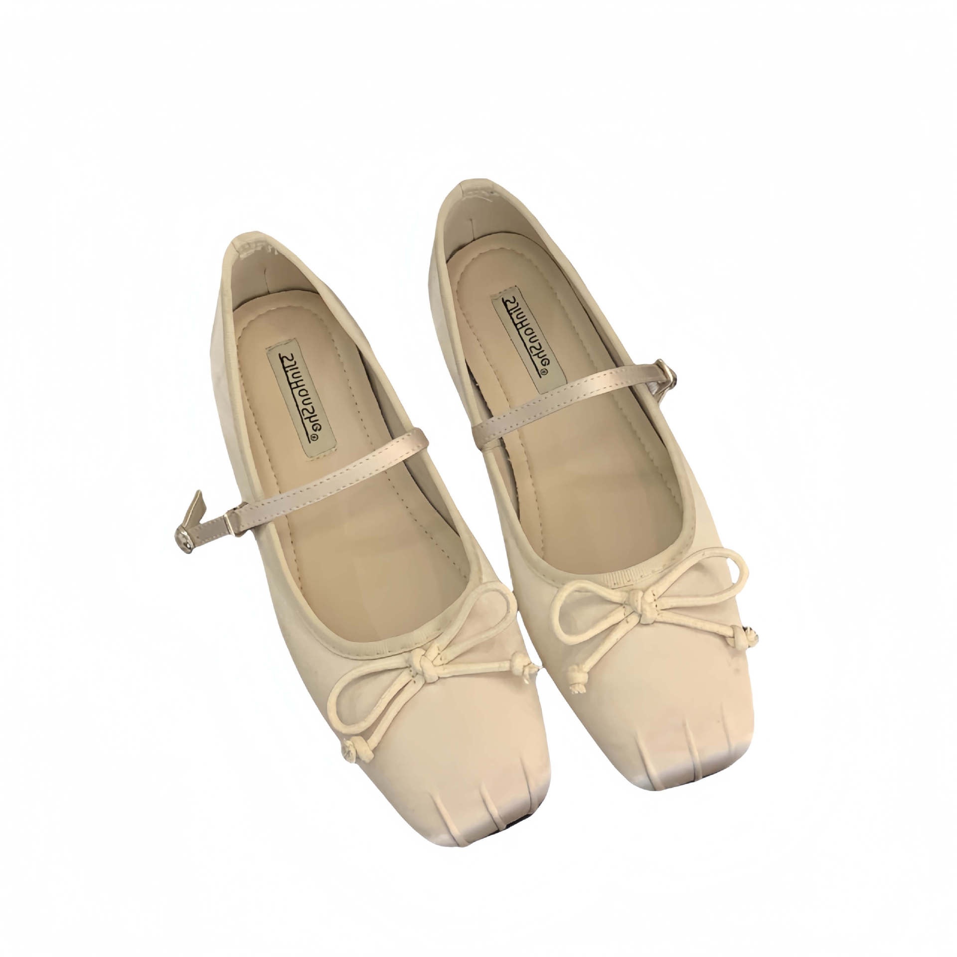 Dance Shoes French Flat With Dress Fairy Style Satin Square Toe Ballet Flats One Strap Simple Versatile Apricot Color Women's Shoes_voghion.com