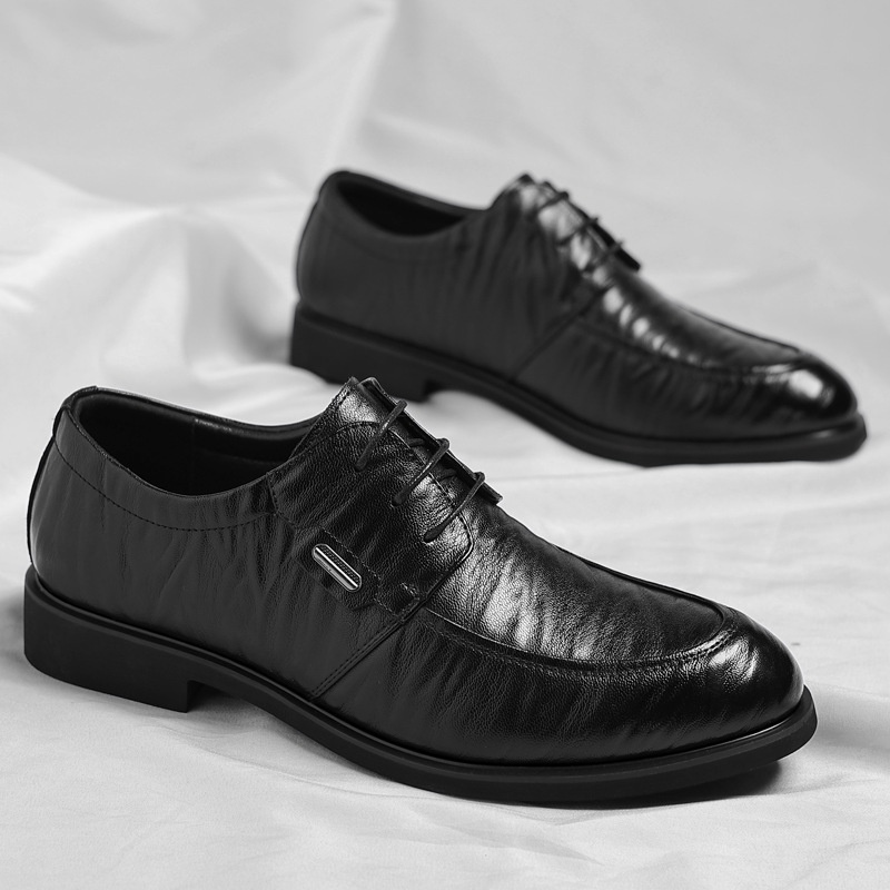 Cross-Border Plus Size Business Formal Men's Casual Hand-Grab Pattern Retro Lace-Up Leather Shoes Dropshipping_voghion.com