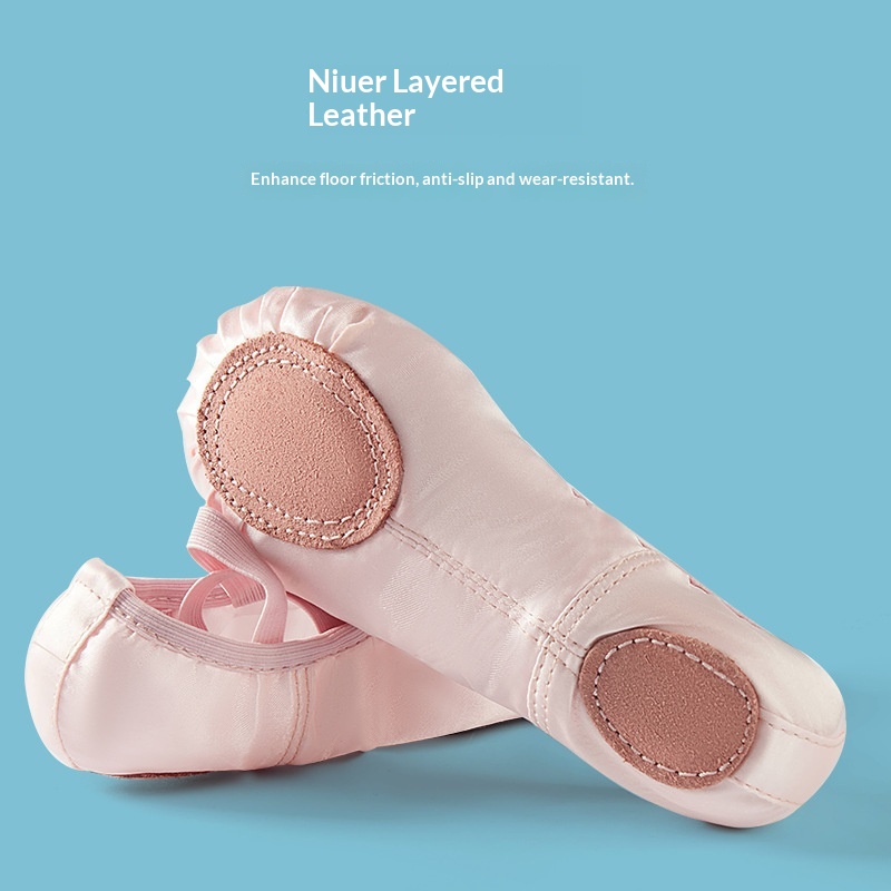 Tanzschuhe für Mädchen, weiche Sohle, chinesische Performance-Ballettschuhe, einfarbig, Satin, hohe Absätze, für das Tanztraining_voghion.com