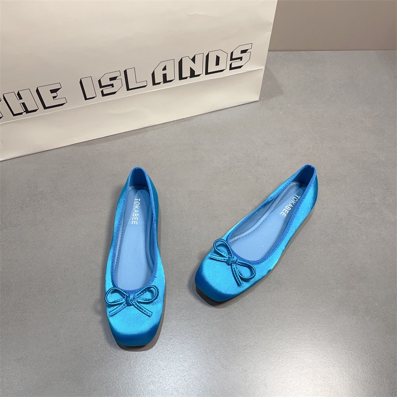 Tanzschuhe, flache Abendpumps im französischen Stil für Damen, blau, Satin-Ballettschuhe in Silber, modisch und modisch_voghion.com