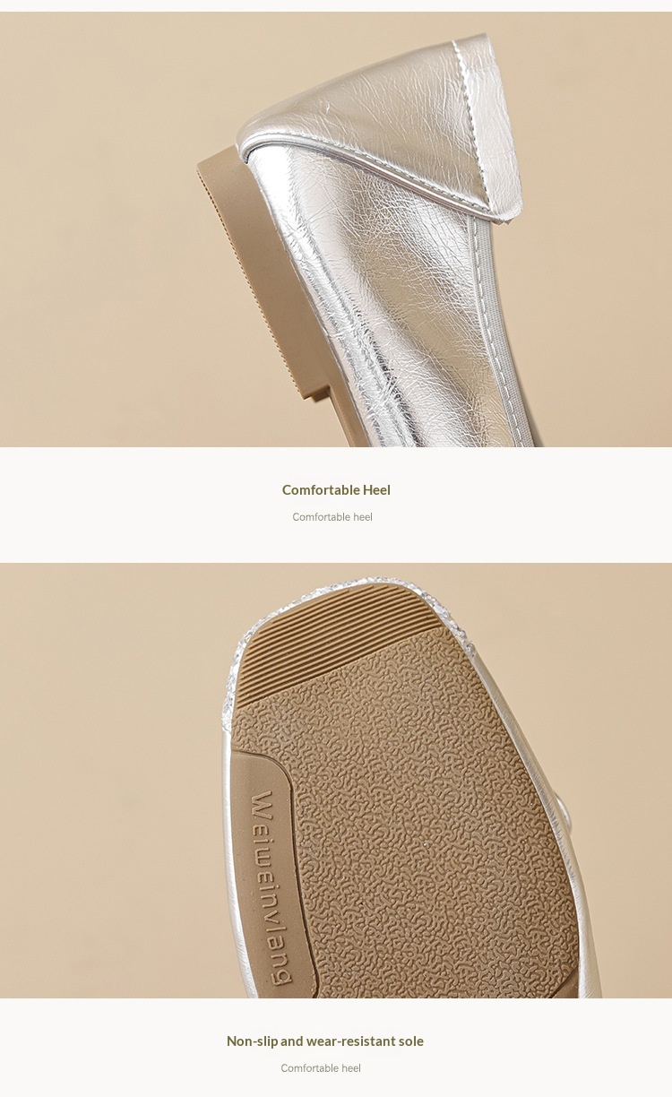Sapatilhas de ballet para mulher prata estilo francês com laço_voghion.com