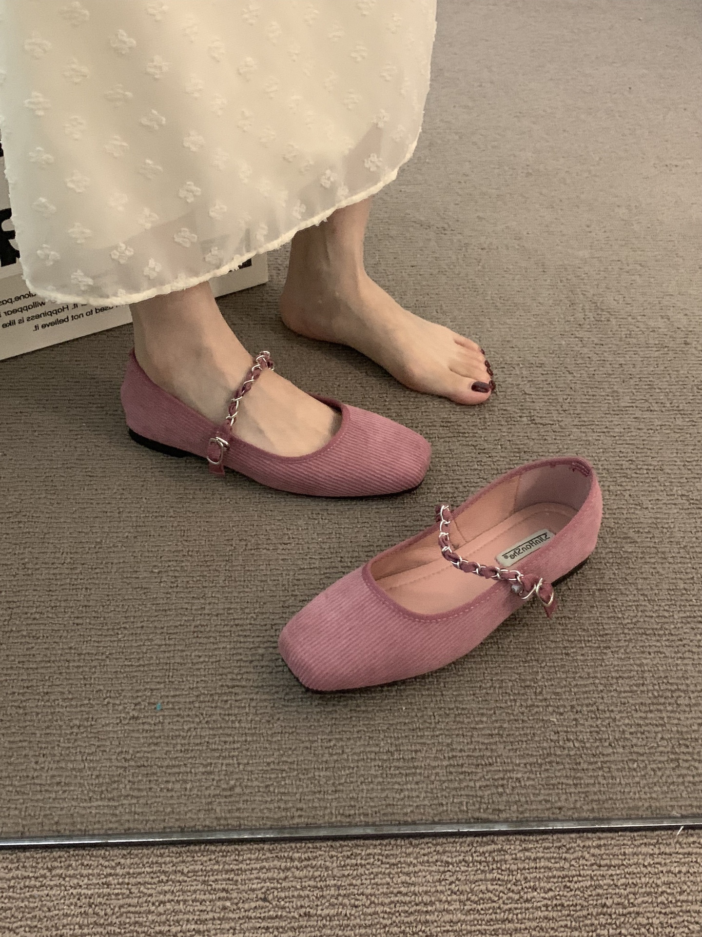 Mary jane dansskor i rosa ull för damer i fransk stil_voghion.com