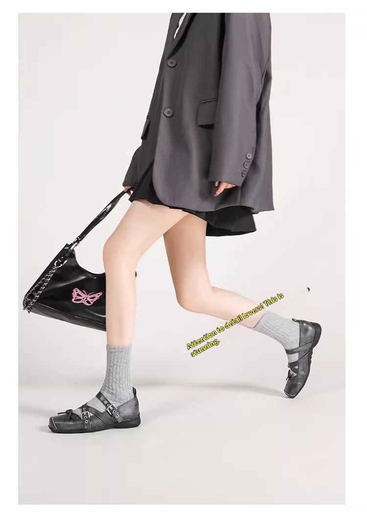 Women's Retro Ballet Dance Shoes With Bow And Square Toe_voghion.com
