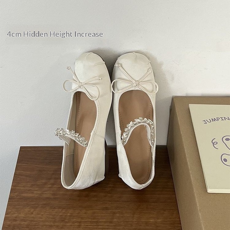 Dance Shoes 4cm Small Invisible Height Increase Ballet 2026 Rhinestone Bow Shallow Mouth Satin Outdoor Single Shoes For Women_voghion.com